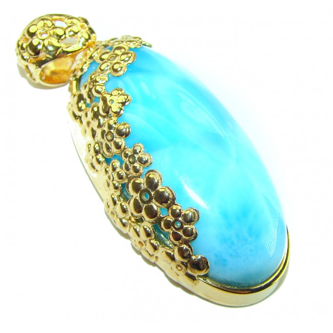 Best quality 58.5 carat Authentic Caribbean Larimar 18K Gold over .925 Sterling Silver handmade pendant - photo 2