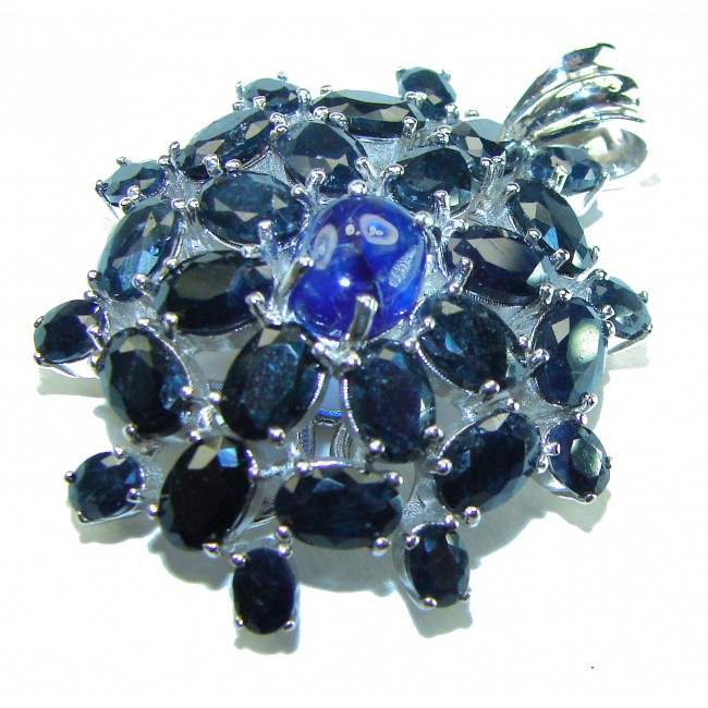 Blue Star Oval cut cut 29.4 carat Sapphire .925 Sterling Silver handcrafted pendant - photo 3