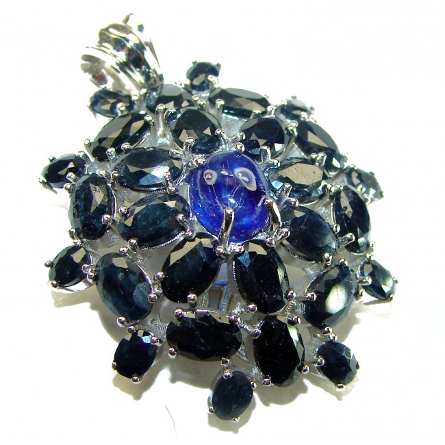 Blue Star Oval cut cut 29.4 carat Sapphire .925 Sterling Silver handcrafted pendant - photo 2