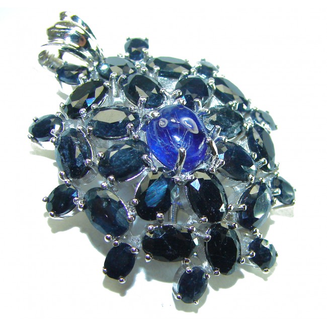 Blue Star Oval cut cut 29.4 carat Sapphire .925 Sterling Silver handcrafted pendant - photo 1