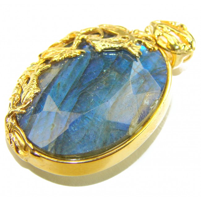 Magical Aurora 22.5 carat Fire Labradorite 14K Gold over .925 Sterling Silver handcrafted Pendant