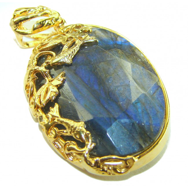 Magical Aurora 22.5 carat Fire Labradorite 14K Gold over .925 Sterling Silver handcrafted Pendant
