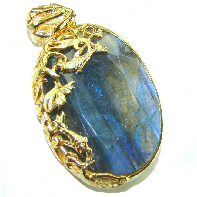 Magical Aurora 22.5 carat Fire Labradorite 14K Gold over .925 Sterling Silver handcrafted Pendant