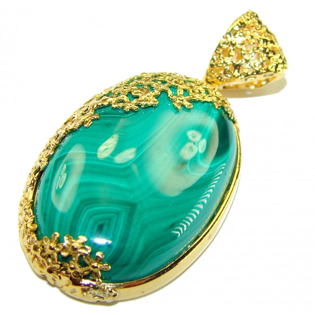 Dolce Vita authentic Large Malachite 14K Gold over .925 Sterling Silver handcrafted pendant