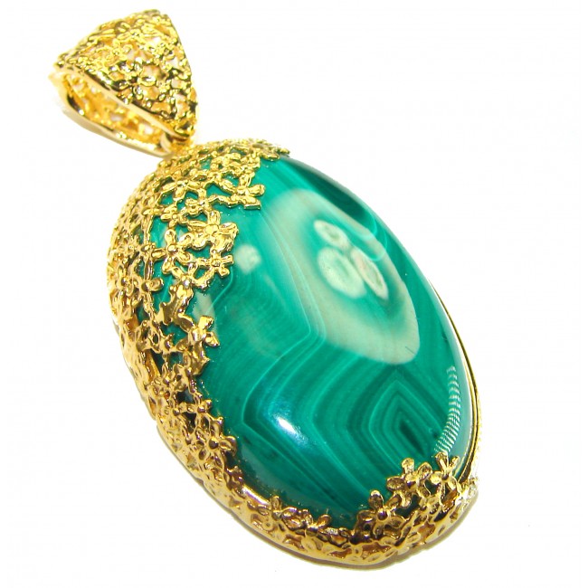Dolce Vita authentic Large Malachite 14K Gold over .925 Sterling Silver handcrafted pendant