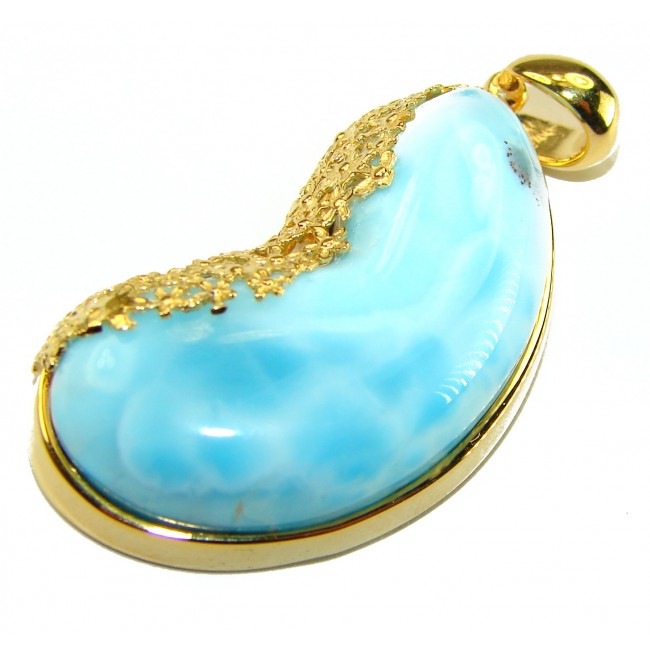 Best quality 33.5 carat Authentic Caribbean Larimar 14K Gold over .925 Sterling Silver handmade pendant - photo 3