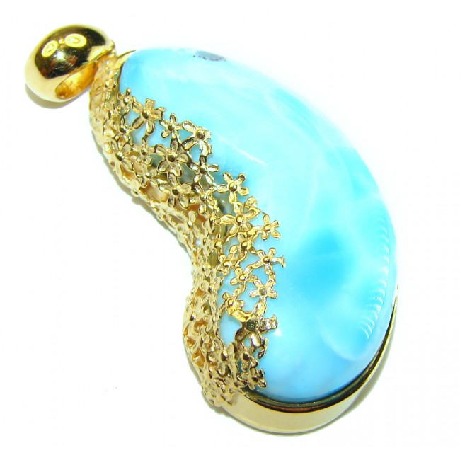 Best quality 33.5 carat Authentic Caribbean Larimar 14K Gold over .925 Sterling Silver handmade pendant - photo 1