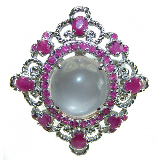 Pink Majesty Authentic 9.5 carat Brazilian Rose Quartz Ruby .925 Sterling Silver incredible Ring size 8 - photo 3