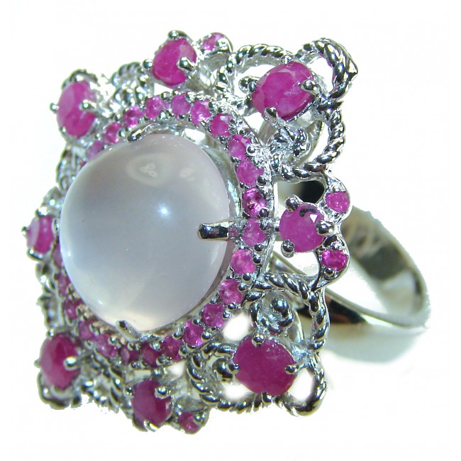 Pink Majesty Authentic 9.5 carat Brazilian Rose Quartz Ruby .925 Sterling Silver incredible Ring size 8 - photo 2