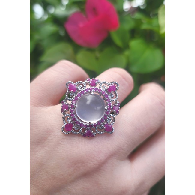Pink Majesty Authentic 9.5 carat Brazilian Rose Quartz Ruby .925 Sterling Silver incredible Ring size 8 - photo 1