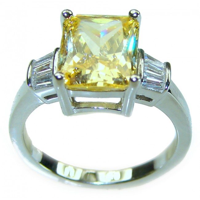 4.5 carat Priness cut Yellow Sapphire .925 Sterling Silver handcrafted ring; s. 7 - photo 3
