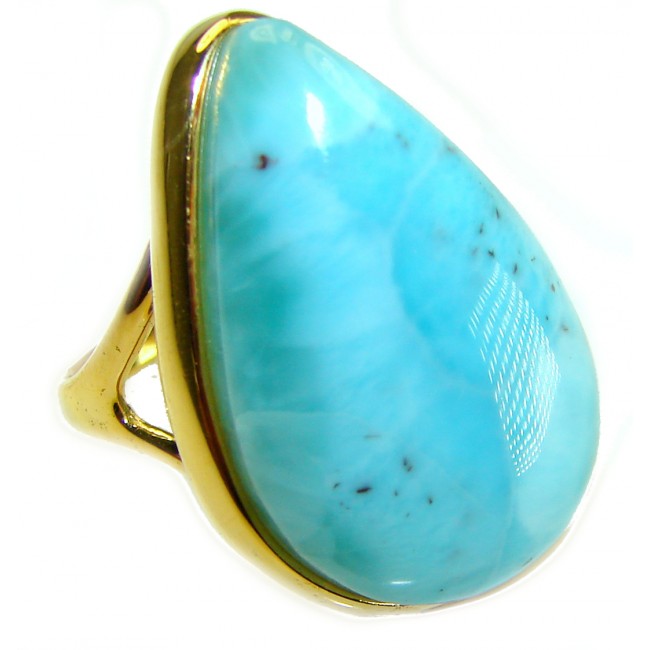 Blue Dream Blue Larimar 18K Gold over .925 Sterling Silver handmade Large Solid ring size 7 1/2 - photo 4