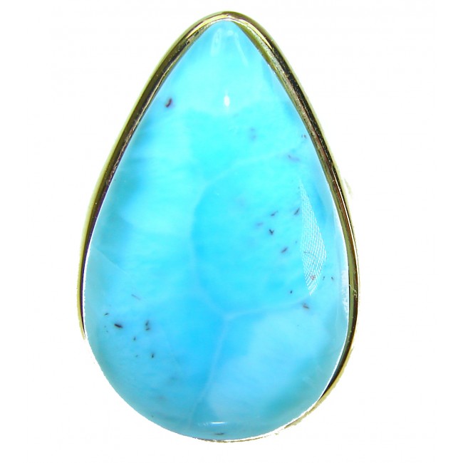 Blue Dream Blue Larimar 18K Gold over .925 Sterling Silver handmade Large Solid ring size 7 1/2 - photo 3