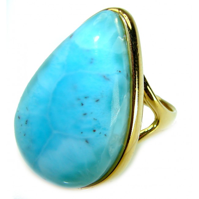 Blue Dream Blue Larimar 18K Gold over .925 Sterling Silver handmade Large Solid ring size 7 1/2 - photo 2