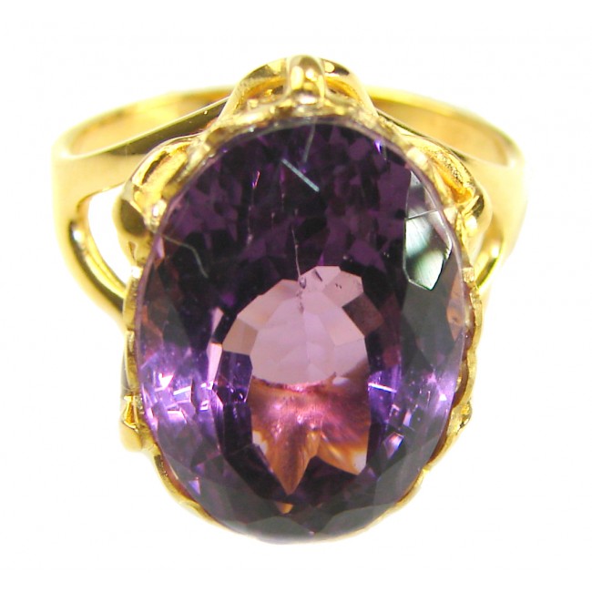 Dramatic design 8.8 carat AUTHENTIC Amethyst 14K Gold over .925 Sterling Silver Handcrafted Ring size 8 - photo 3