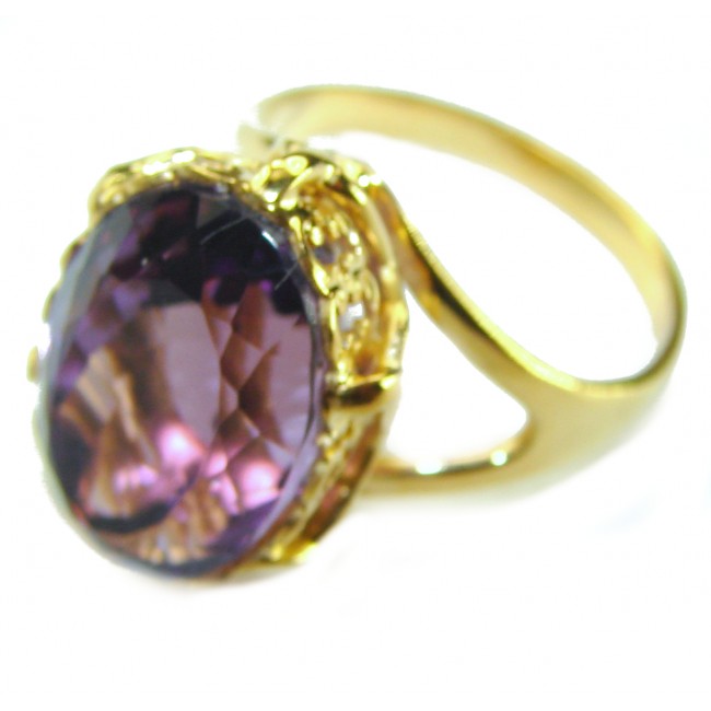 Dramatic design 8.8 carat AUTHENTIC Amethyst 14K Gold over .925 Sterling Silver Handcrafted Ring size 8 - photo 1