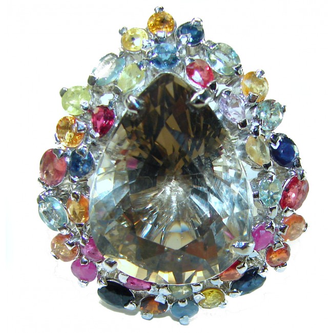 Egyptian Night 22.5 carat Champagne Topaz multicolored Sapphire .925 Sterling Silver Ring size 8 - photo 4