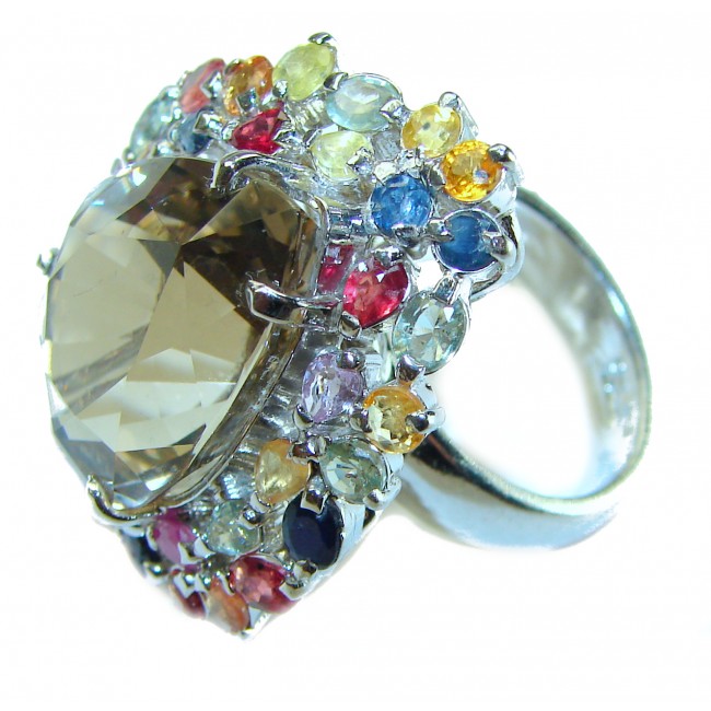 Egyptian Night 22.5 carat Champagne Topaz multicolored Sapphire .925 Sterling Silver Ring size 8 - photo 2