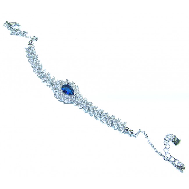 Luxurious 5.5 carat Sapphire White Topaz .925 Sterling Silver handcrafted Bracelet - photo 2
