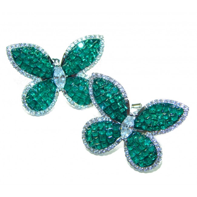 Incredible Butterflies genuine 10.5 CARAT Emerald .925 Sterling Silver handcrafted Earrings - photo 4