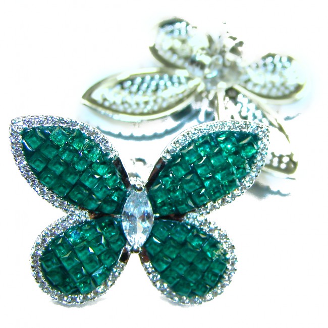 Incredible Butterflies genuine 10.5 CARAT Emerald .925 Sterling Silver handcrafted Earrings - photo 2