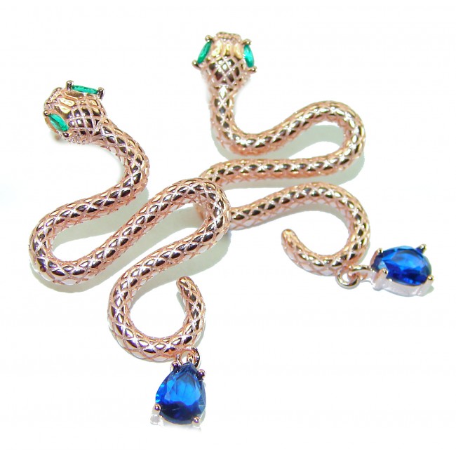 Golden Cobra Snakes 1.5 carat Sapphire 18K Rose Gold over .925 Sterling Silver earrings - photo 4