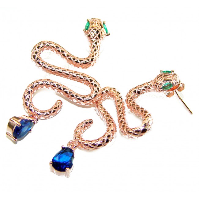 Golden Cobra Snakes 1.5 carat Sapphire 18K Rose Gold over .925 Sterling Silver earrings - photo 3