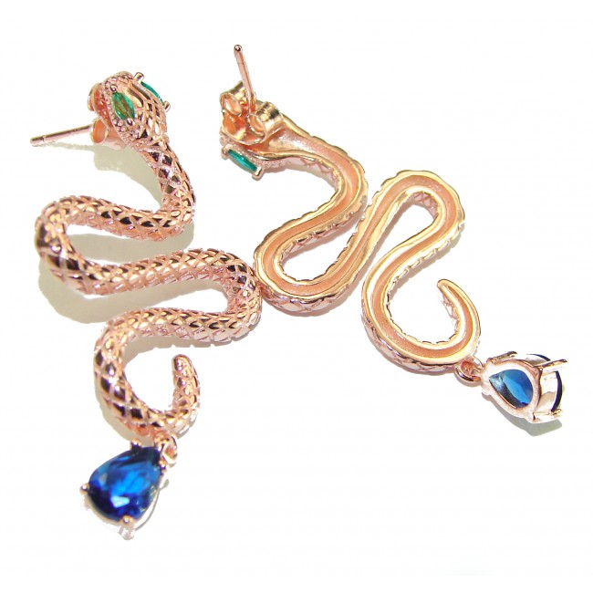 Golden Cobra Snakes 1.5 carat Sapphire 18K Rose Gold over .925 Sterling Silver earrings - photo 2
