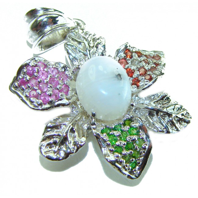 Genuine 6.2 carat Fire Moonstone .925 Sterling Silver handcrafted pendant