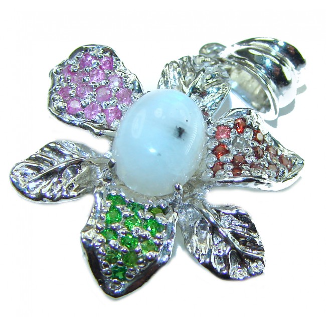 Genuine 6.2 carat Fire Moonstone .925 Sterling Silver handcrafted pendant