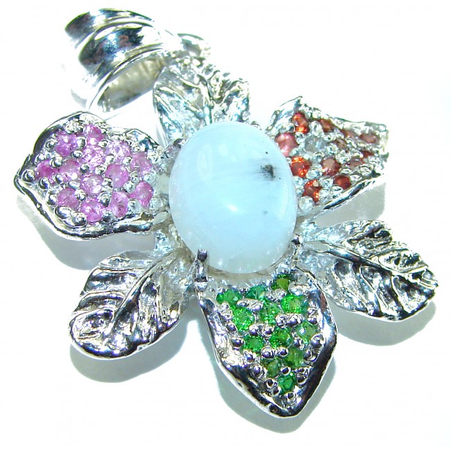 Genuine 6.2 carat Fire Moonstone .925 Sterling Silver handcrafted pendant