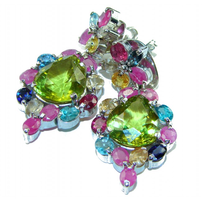 Marigolds authentic 19.5 carat Peridot .925 Sterling Silver handcrafted Statement earrings - photo 3