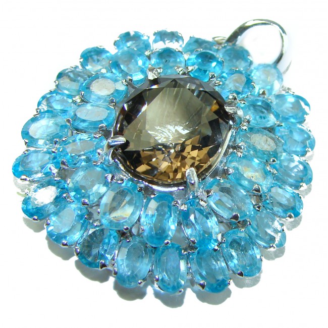Divine Creation 48.5 carat Fancy Smoky Topaz Aquamarine .925 Sterling Silver handmade Statement Pendant - photo 3