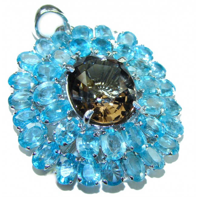 Divine Creation 48.5 carat Fancy Smoky Topaz Aquamarine .925 Sterling Silver handmade Statement Pendant - photo 2
