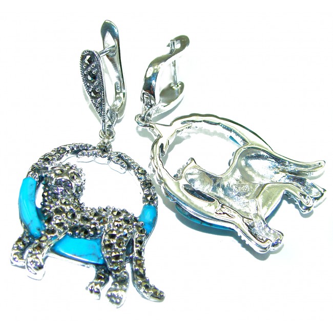 Cheetah Turquoise Ruby Marcasite .925 Sterling Silver Handcrafted earrings
