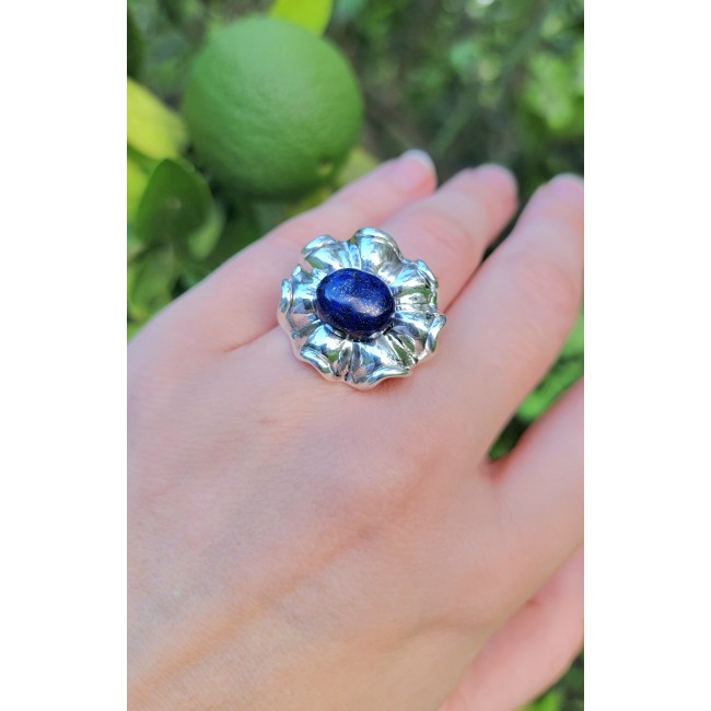 Authentic 6.5 carat LAPIS lazuli .925 Sterling Silver handcrafted Ring size 6