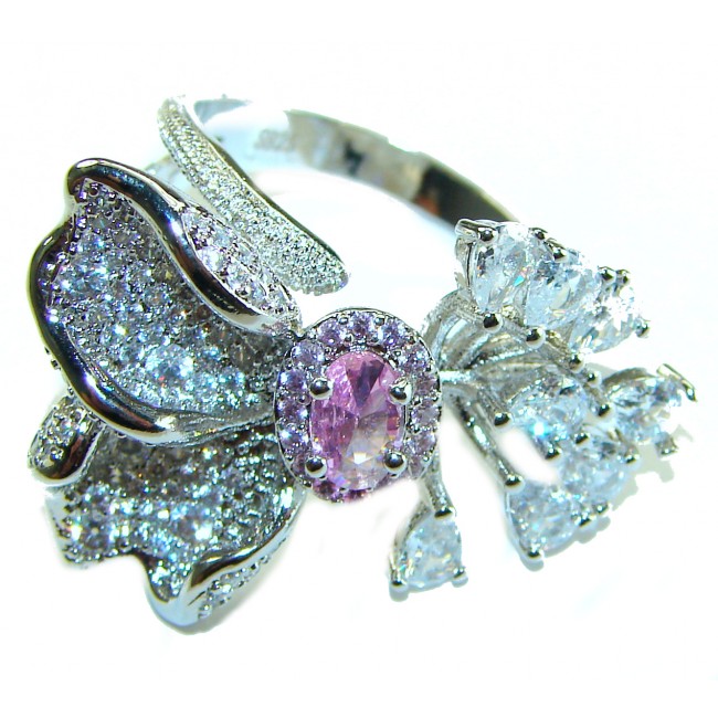 Floral design 3.2 carat Pink Kunzite .925 Sterling Silver ring s. 7 1/2