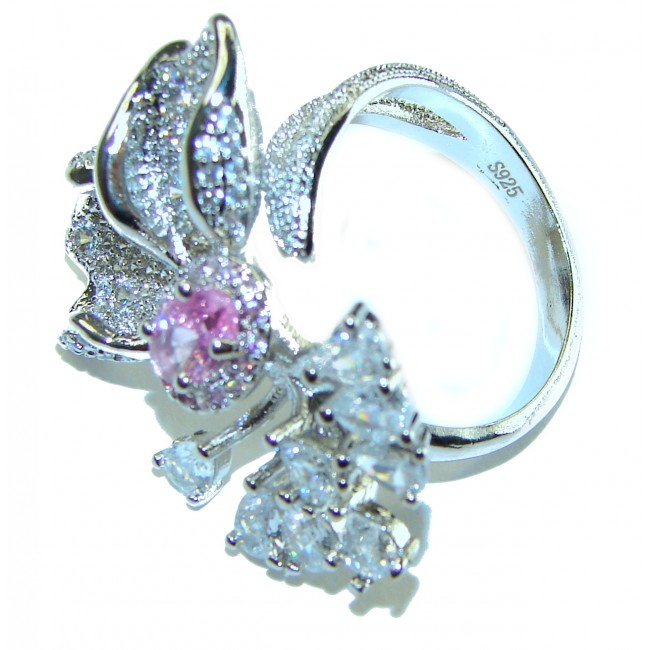 Floral design 3.2 carat Pink Kunzite .925 Sterling Silver ring s. 7 1/2