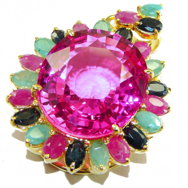 Wonderland 25.4 carat Fuchsia Pink Sapphire 18K Gold over .925 Sterling Silver handcrafted pendant - photo 4