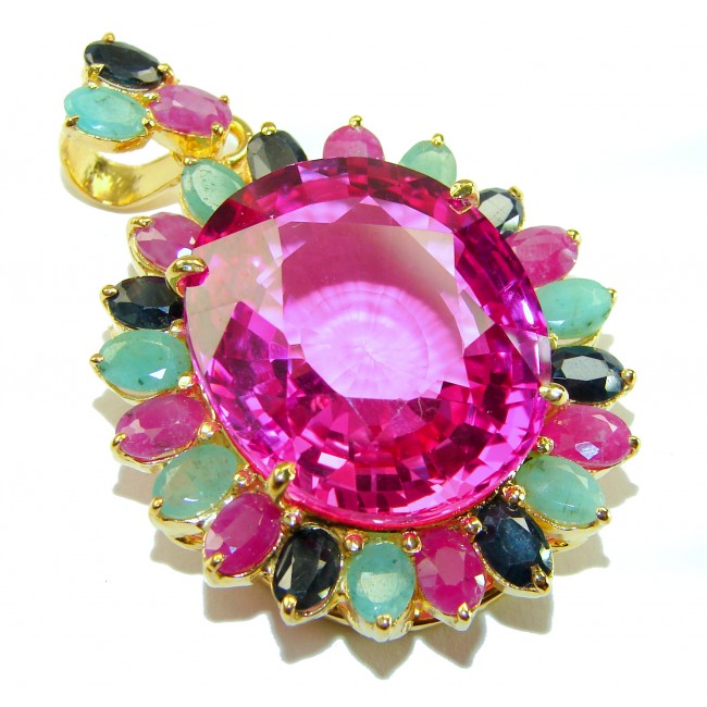 Wonderland 25.4 carat Fuchsia Pink Sapphire 18K Gold over .925 Sterling Silver handcrafted pendant - photo 3