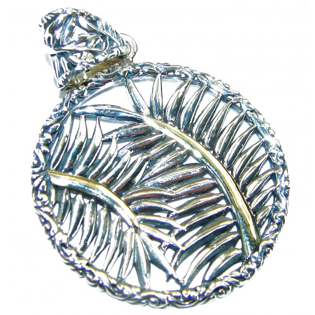 Palm Leaves 2 tones .925 Sterling Silver Bali Handcrafted pendant - photo 3