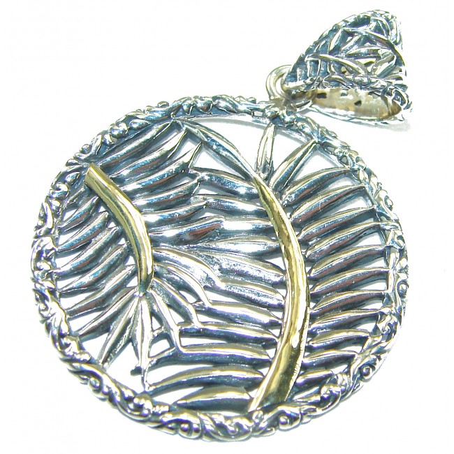 Palm Leaves 2 tones .925 Sterling Silver Bali Handcrafted pendant - photo 2