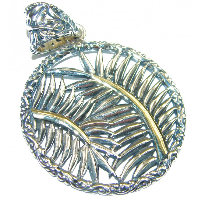 Palm Leaves 2 tones .925 Sterling Silver Bali Handcrafted pendant - photo 1