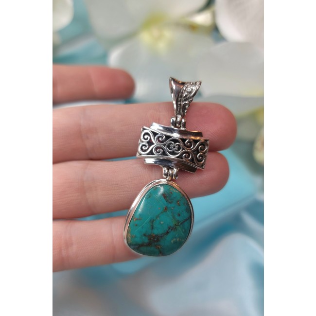 One of a kind Precious Turquoise from Arizona .925 Sterling Silver handmade pendant