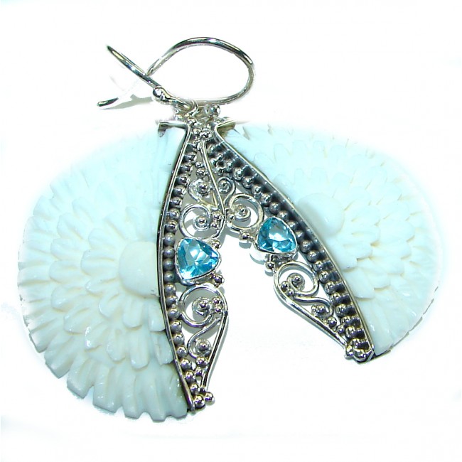 Bli made carved ox's Bone Swiss .925 Sterling Silver handcrafted earrings