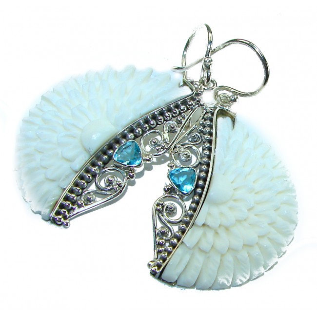 Bli made carved ox's Bone Swiss .925 Sterling Silver handcrafted earrings