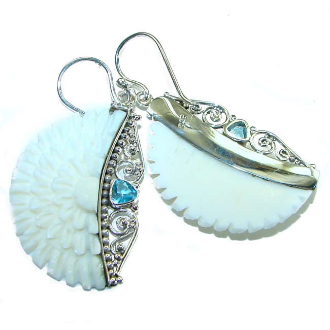 Bli made carved ox's Bone Swiss .925 Sterling Silver handcrafted earrings