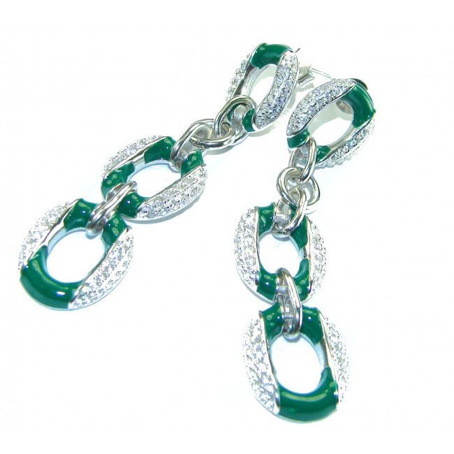 Vintage style authentic 7.5 carat Colombian Emerald .925 Sterling Silver handcrafted earrings - photo 4