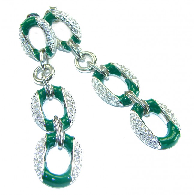 Vintage style authentic 7.5 carat Colombian Emerald .925 Sterling Silver handcrafted earrings - photo 3