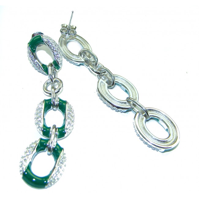 Vintage style authentic 7.5 carat Colombian Emerald .925 Sterling Silver handcrafted earrings - photo 2